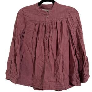 Xirena Atlee 100% Cotton Gauze Button Front Balloon Top Pink Long Sleeve Small